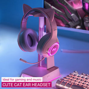 Cute Bluetooth Kitty Ear Headset Microphone RGB Lightweight Gaming and Music Modes
