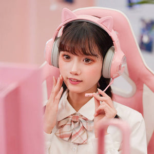 Cute Bluetooth Kitty Ear Headset Microphone RGB Lightweight Girl Setup Accessory