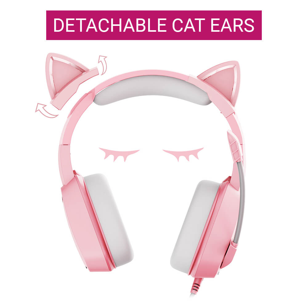 Cute Feline Detachable Cat Ear Headset Microphone Stereo 3.5mm Jack