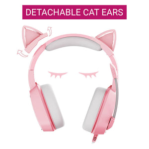 Cute Feline Detachable Cat Ear Headset Microphone Stereo 3.5mm Jack