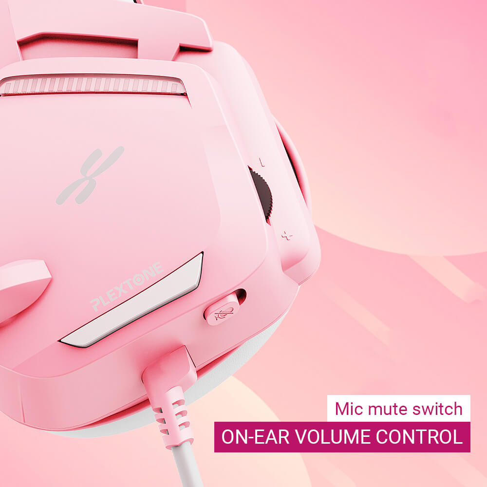 Cute Feline Ear Headset Microphone Stereo 3.5mm Jack Volume Control Mic Switch