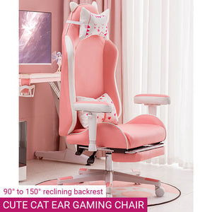 Cute Kitty Ear Gaming Chair Footrest 90° to 150° Reclining Seat