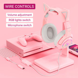 Cute Kitty Headset Microphone USB LED 7.1 Wire Controls