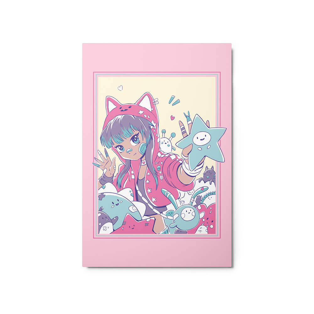 Cute Purple Hair Neko Girl Metal Poster Harajuku 20*30"