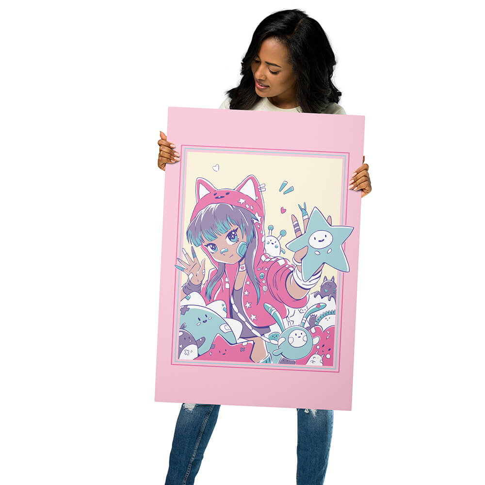 Cute Purple Hair Neko Girl Metal Poster Harajuku 20*30" Girl Mockup