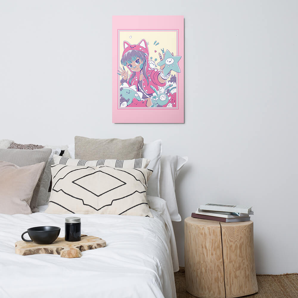 Cute Purple Hair Neko Girl Metal Poster Harajuku 24*36" Wall Decor