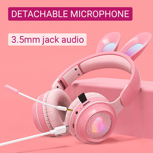 Cute Rabbit Ear Headset Wireless 3.5mm Jack Microphone RGB