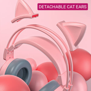 Detachable Cat Ear Headset Microphone 3.5mm Jack USB LED Paw