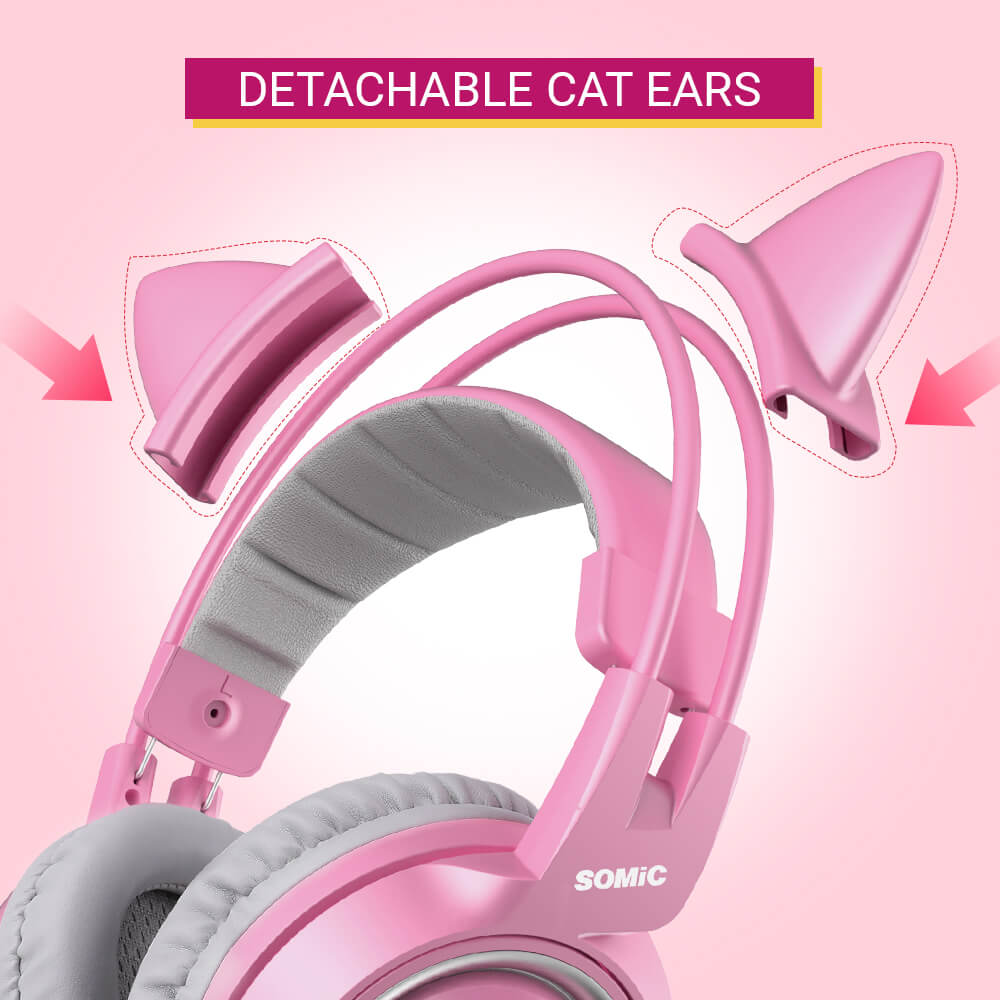 Detachable Cat Ear Headset Microphone 7.1 Emoji LED Lights