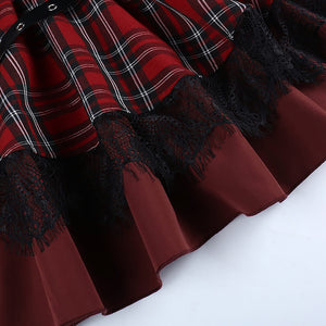 Double Layer Beautiful Lace Lolita Pleated Skirt Scottish Style