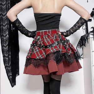 Double Layer Lace Lolita Pleated Skirt Scottish Style Back Girl