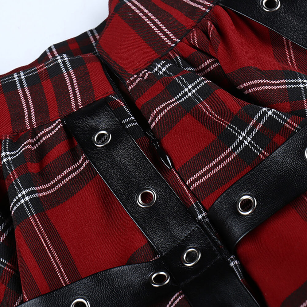 Double Layer Lace Lolita Pleated Skirt Scottish Style Belt Accessory