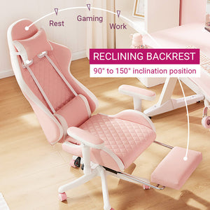 Embroidery Pastel Gaming Chair Footrest Multi-Use Reclining Backrest Armrest