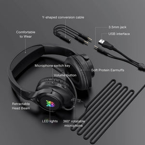 Flexible Over-Ear Headset Mic RGB 3.5mm Jack USB Connectivity