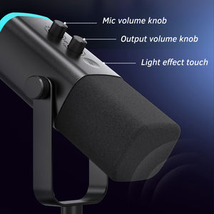 Flowing RGB Cardioid Microphone Mute Button USB XLR Volume Light Controls