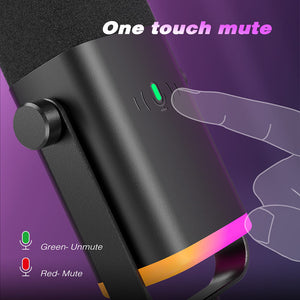 Flowing RGB Cardioid Microphone Touch Mute Button USB XLR
