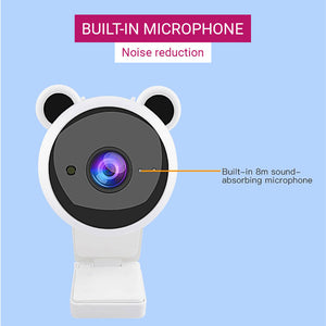 Full HD 1080p Bear Ear Webcam Built-In Microphone Noise Reduction USB
