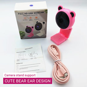 Full HD 1080p Bear Ear Webcam Microphone USB Package