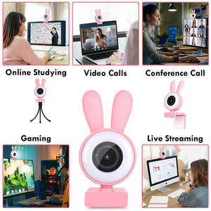 Full HD 1080p Bunny Ear Webcam Microphone USB Multi-Use
