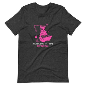 Gamer Shirt - The Real Stay-At-Home Experience - Cat Playing - Pink - Dark Grey Heather - Dubsnatch