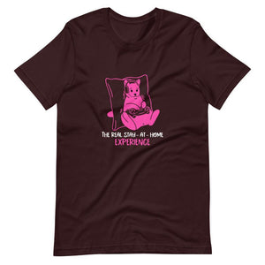 Gamer Shirt - The Real Stay-At-Home Experience - Cat Playing - Pink - Oxblood Black - Dubsnatch