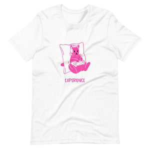 Gamer Shirt - The Real Stay-At-Home Experience - Cat Playing - Pink - White - Dubsnatch
