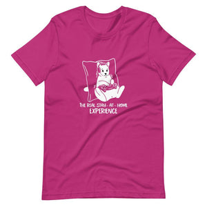 Gamer Shirt - The Real Stay-At-Home Experience - Cat Playing - White - Berry - Dubsnatch