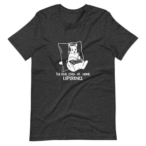 Gamer Shirt - The Real Stay-At-Home Experience - Cat Playing - White - Dark Grey Heather - Dubsnatch