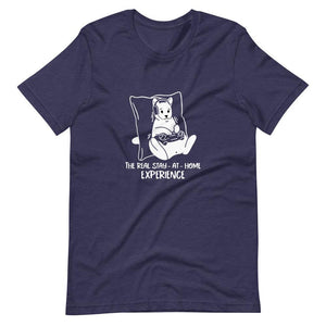 Gamer Shirt - The Real Stay-At-Home Experience - Cat Playing - White - Heather Midnight Navy - Dubsnatch
