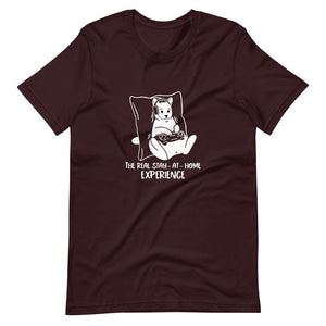 Gamer Shirt - The Real Stay-At-Home Experience - Cat Playing - White - Oxblood Black - Dubsnatch