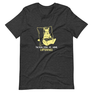Gamer Shirt - The Real Stay-At-Home Experience - Cat Playing - Yellow - Dark Grey Heather - Dubsnatch