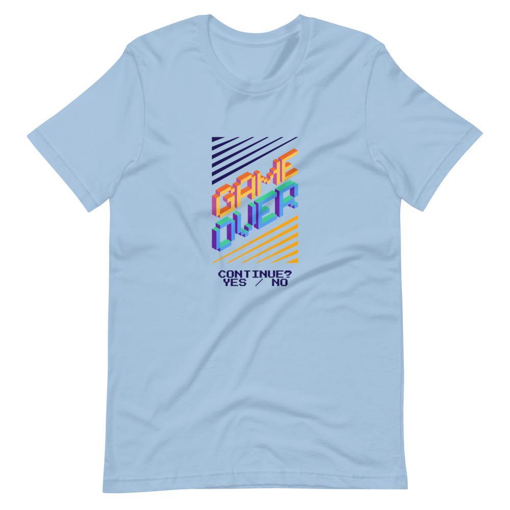 Gamer T-Shirt - Game Over - Continue Selectable Option - Alternative - Light Blue - Dubsnatch