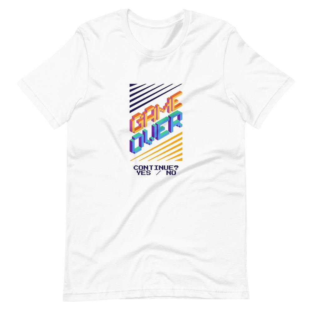 Gamer T-Shirt - Game Over - Continue Selectable Option - Alternative - White - Dubsnatch