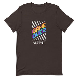 Gamer T-Shirt - Game Over - Continue Selectable Option - Brown - Dubsnatch