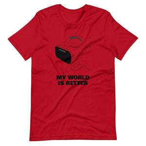 Gamer T-Shirt - My World is Better - Virtual Reality Headset - Alternative - Red - Dubsnatch