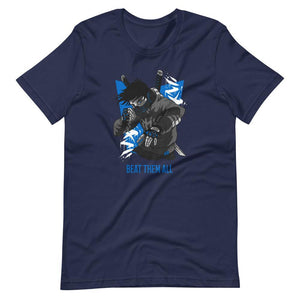 Gaming Shirt - Beat Them All - Cyberpunk Style Character - Blue - Alternative - Navy - Dubsnatch