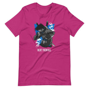 Gaming Shirt - Beat Them All - Cyberpunk Style Character - Blue - Berry - Dubsnatch