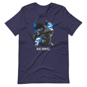Gaming Shirt - Beat Them All - Cyberpunk Style Character - Blue - Heather Midnight Navy - Dubsnatch