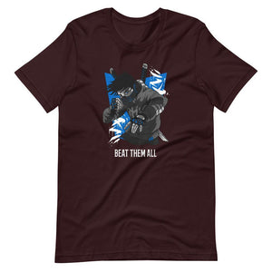 Gaming Shirt - Beat Them All - Cyberpunk Style Character - Blue - Oxblood Black - Dubsnatch