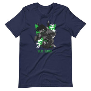 Gaming Shirt - Beat Them All - Cyberpunk Style Character - Green - Alternative - Navy - Dubsnatch