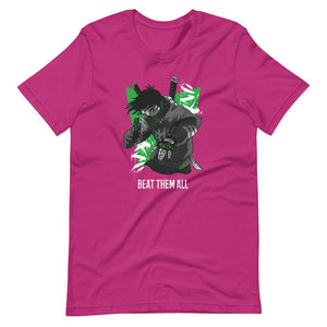 Gaming Shirt - Beat Them All - Cyberpunk Style Character - Green - Berry - Dubsnatch
