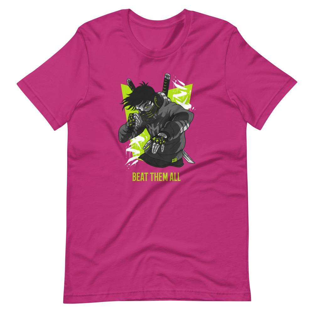 Gaming Shirt - Beat Them All - Cyberpunk Style Character - Neon Green - Alternative - Berry - Dubsnatch