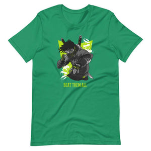 Gaming Shirt - Beat Them All - Cyberpunk Style Character - Neon Green - Alternative - Kelly - Dubsnatch