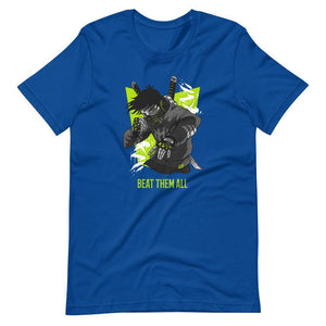Gaming Shirt - Beat Them All - Cyberpunk Style Character - Neon Green - Alternative - True Royal - Dubsnatch