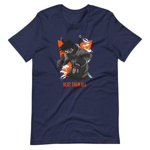 Gaming Shirt - Beat Them All - Cyberpunk Style Character - Orange - Alternative - Navy - Dubsnatch