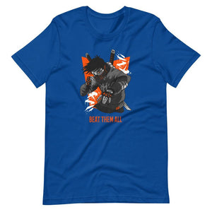 Gaming Shirt - Beat Them All - Cyberpunk Style Character - Orange - Alternative - True Royal - Dubsnatch