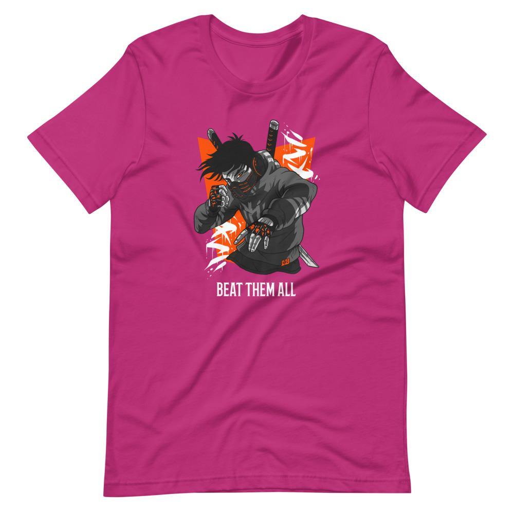 Gaming Shirt - Beat Them All - Cyberpunk Style Character - Orange - Berry - Dubsnatch