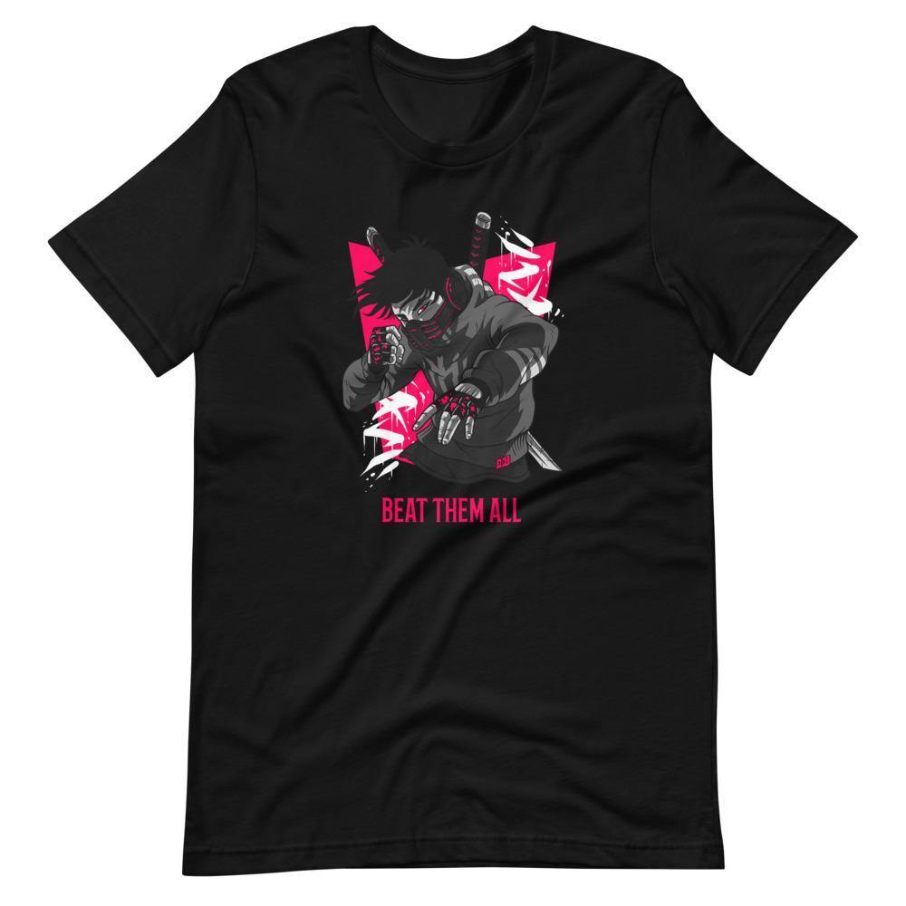 Gaming Shirt - Beat Them All - Cyberpunk Style Character - Pink - Alternative - Black - Dubsnatch