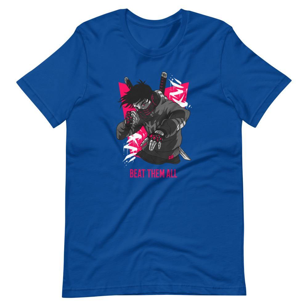Gaming Shirt - Beat Them All - Cyberpunk Style Character - Pink - Alternative - True Royal - Dubsnatch