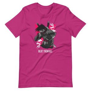 Gaming Shirt - Beat Them All - Cyberpunk Style Character - Pink - Berry - Dubsnatch